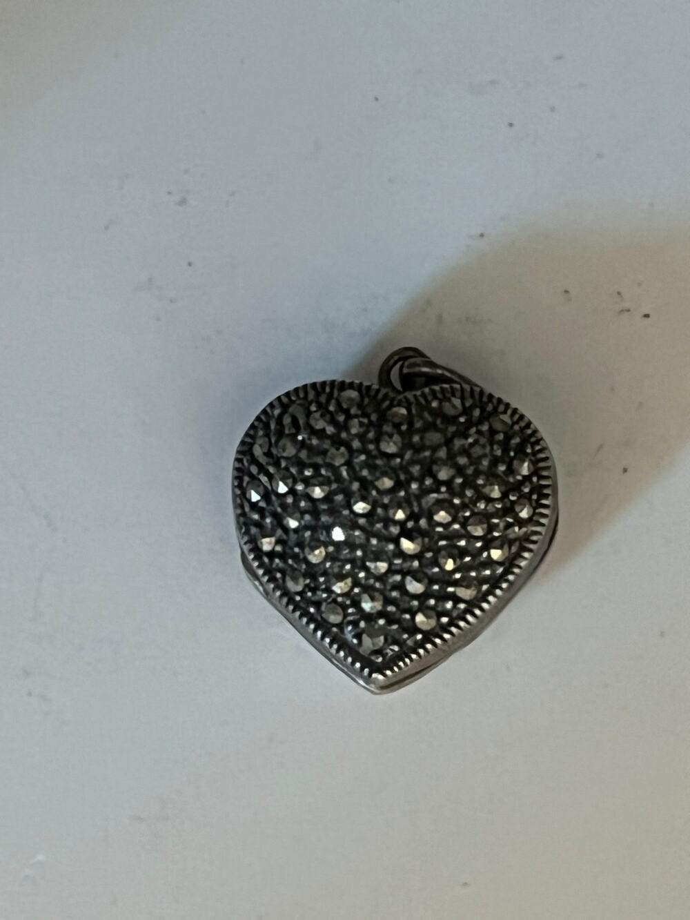 Oxidized sterling silver marcasite heart shape locket